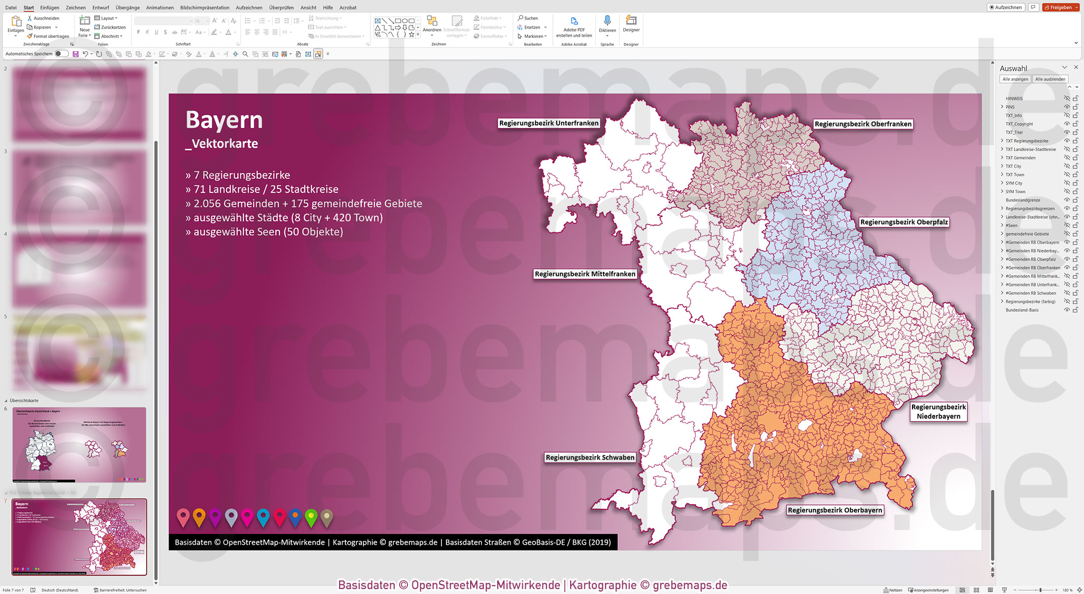 PowerPoint-Karte Bayern Gemeinden Landkreise Regierungsbezirke einfärbbar bearbeitbar download - mit Deutschlandkarte [Digital] – Bild 14