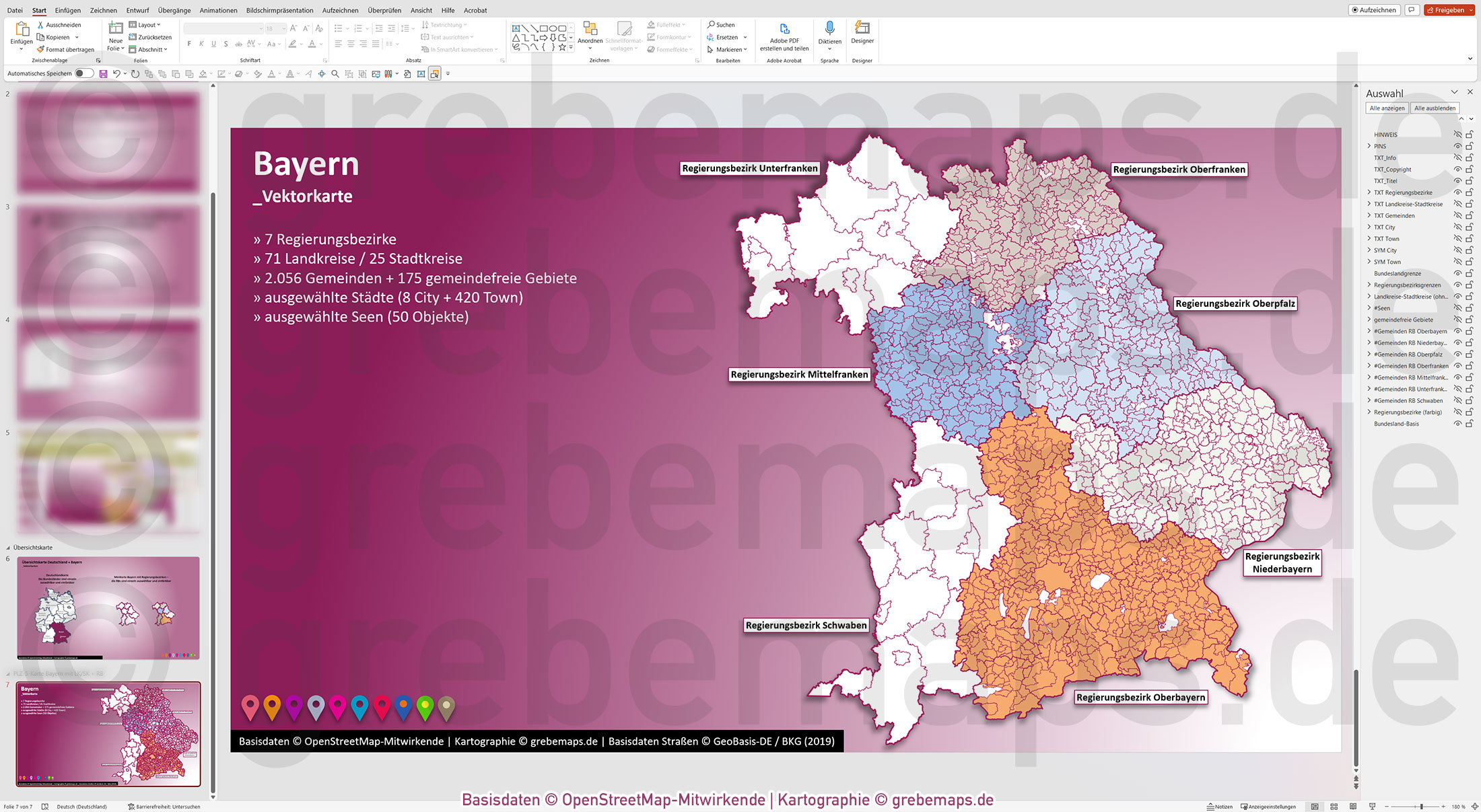 PowerPoint-Karte Bayern Gemeinden Landkreise Regierungsbezirke einfärbbar bearbeitbar download - mit Deutschlandkarte [Digital] – Bild 13