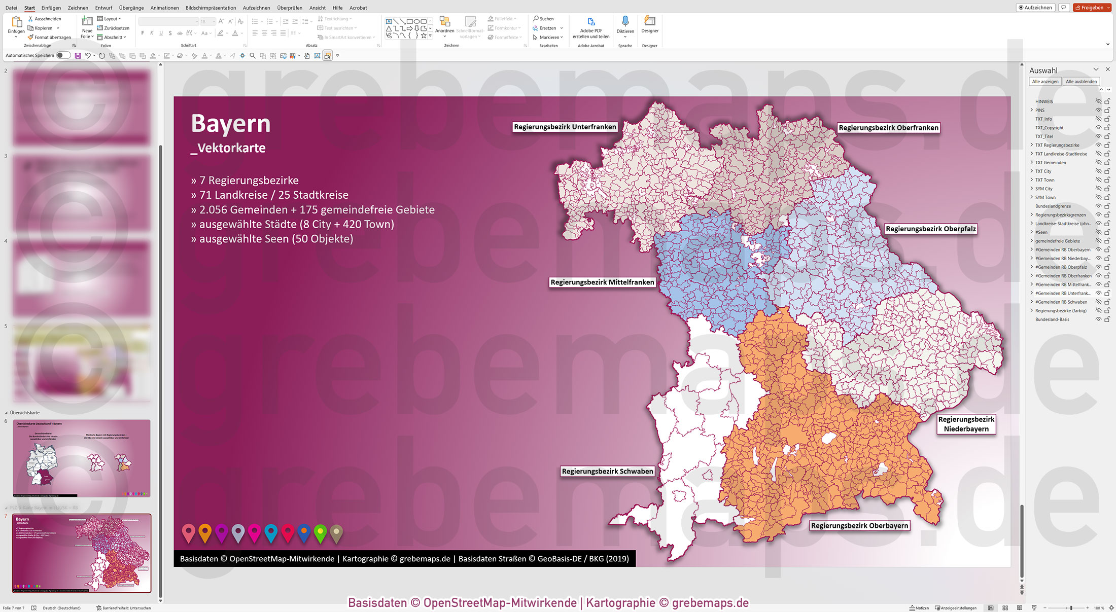 PowerPoint-Karte Bayern Gemeinden Landkreise Regierungsbezirke einfärbbar bearbeitbar download - mit Deutschlandkarte [Digital] – Bild 12