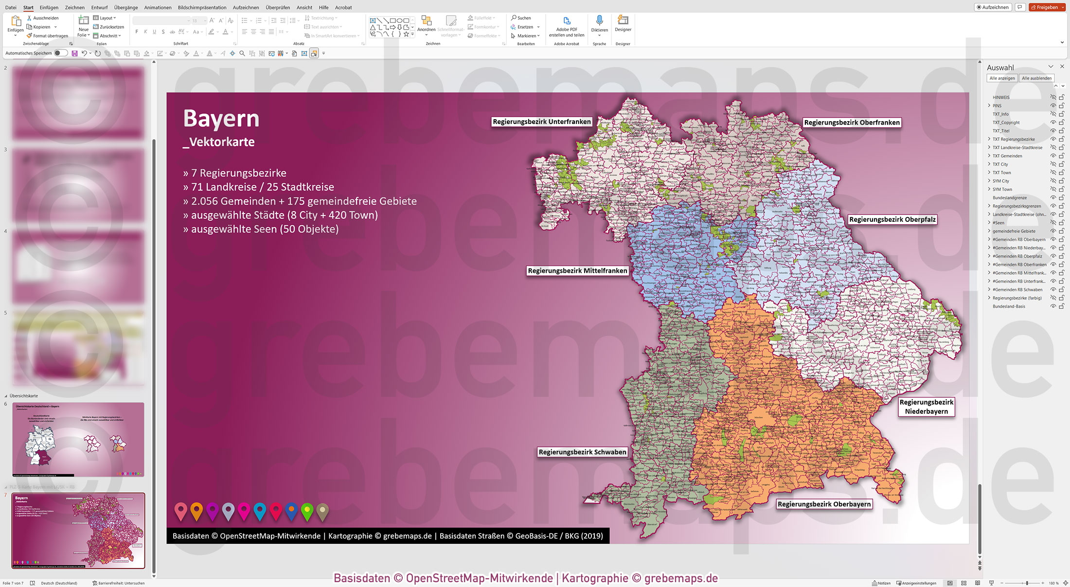 PowerPoint-Karte Bayern Gemeinden Landkreise Regierungsbezirke einfärbbar bearbeitbar download - mit Deutschlandkarte [Digital] – Bild 10