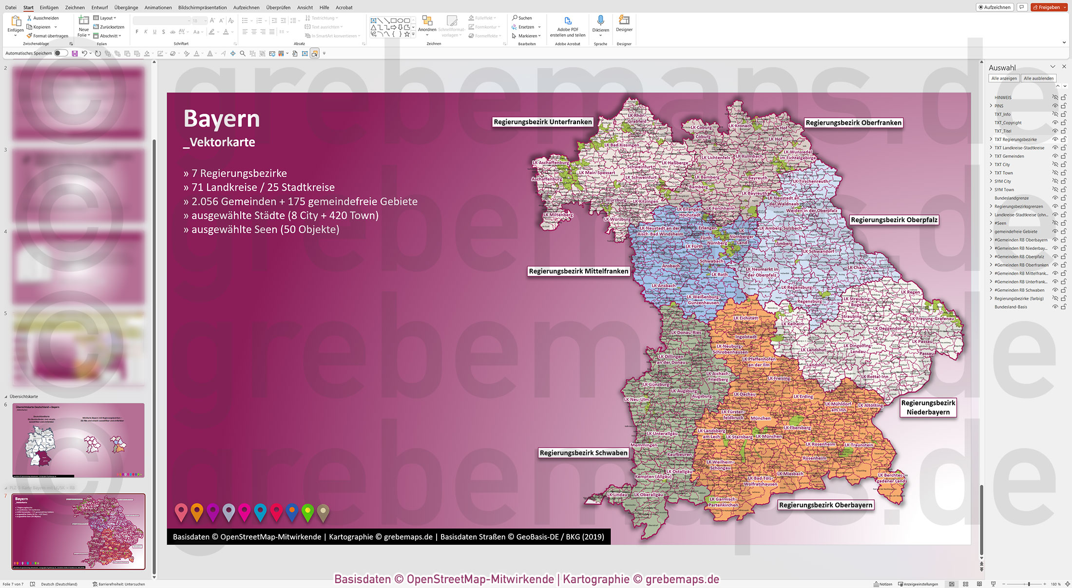 PowerPoint-Karte Bayern Gemeinden Landkreise Regierungsbezirke einfärbbar bearbeitbar download - mit Deutschlandkarte [Digital] – Bild 9