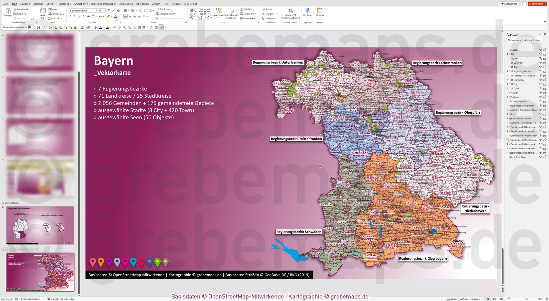 PowerPoint-Karte Bayern Gemeinden Landkreise Regierungsbezirke einfärbbar bearbeitbar download - mit Deutschlandkarte [Digital] – Bild 5