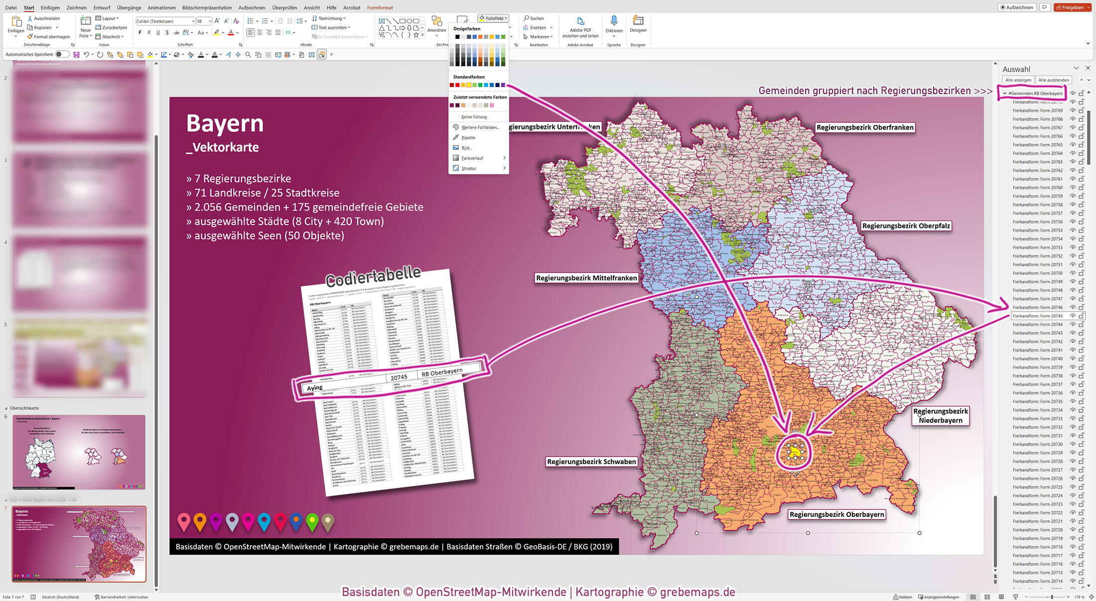 PowerPoint-Karte Bayern Gemeinden Landkreise Regierungsbezirke einfärbbar bearbeitbar download - mit Deutschlandkarte [Digital] – Bild 4