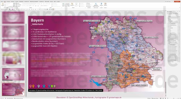 PowerPoint-Karte Bayern Postleitzahlen PLZ 5-stellig Gemeinden Landkreise Regierungsbezirke Autobahnen einfärbbar bearbeitbar download - mit Deutschlandkarte (V2) [Digital] – Bild 34