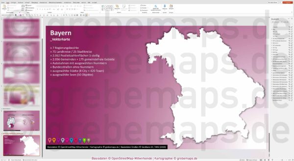 PowerPoint-Karte Bayern Postleitzahlen PLZ 5-stellig Gemeinden Landkreise Regierungsbezirke Autobahnen einfärbbar bearbeitbar download - mit Deutschlandkarte (V2) [Digital] – Bild 33