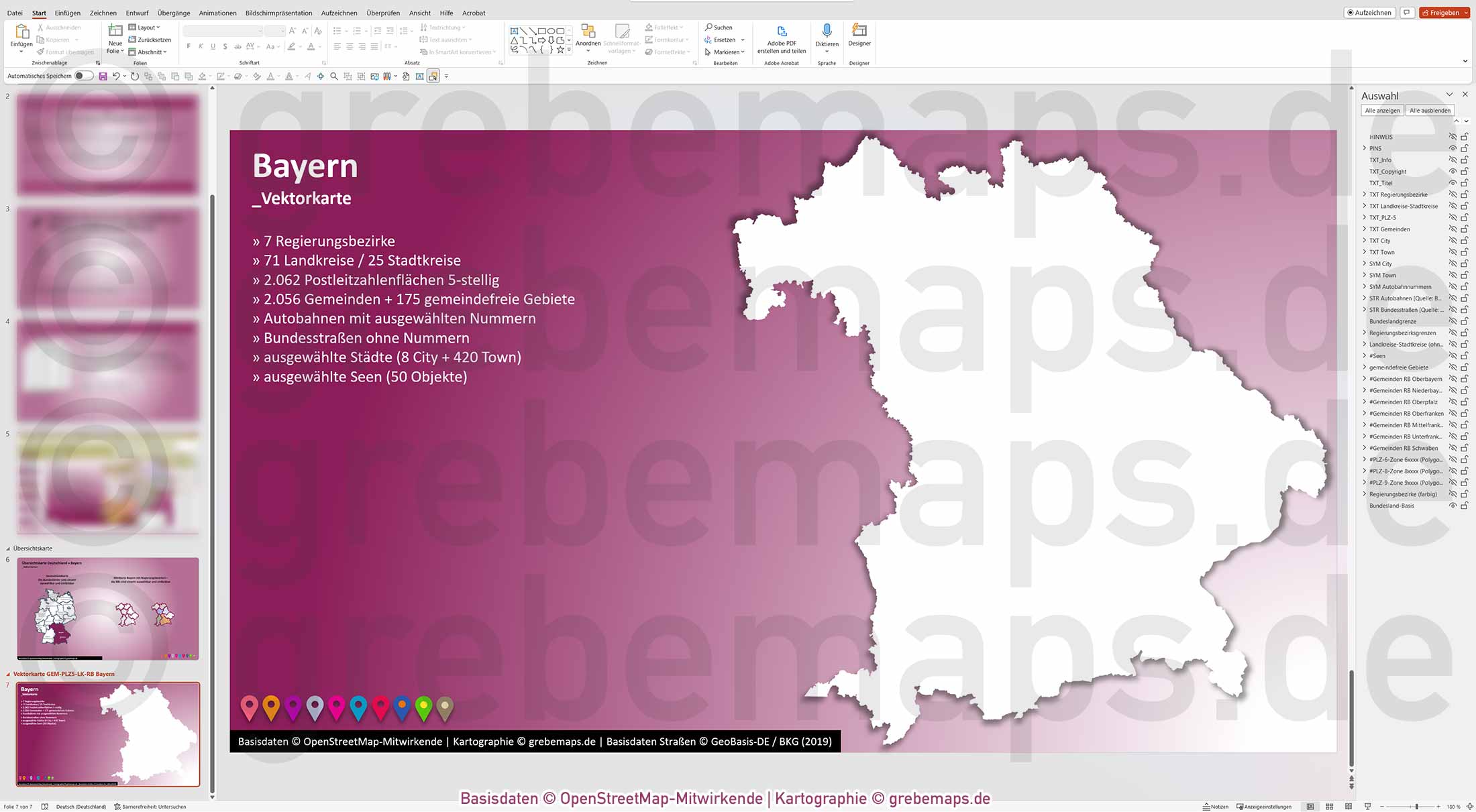 PowerPoint-Karte Bayern Postleitzahlen PLZ 5-stellig Gemeinden Landkreise Regierungsbezirke Autobahnen einfärbbar bearbeitbar download - mit Deutschlandkarte (V2) [Digital] – Bild 33