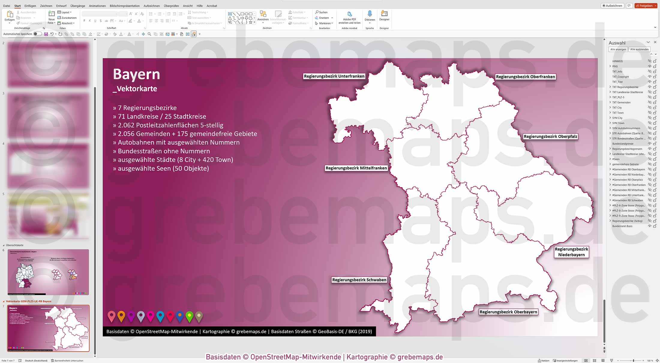 PowerPoint-Karte Bayern Postleitzahlen PLZ 5-stellig Gemeinden Landkreise Regierungsbezirke Autobahnen einfärbbar bearbeitbar download - mit Deutschlandkarte (V2) [Digital] – Bild 32