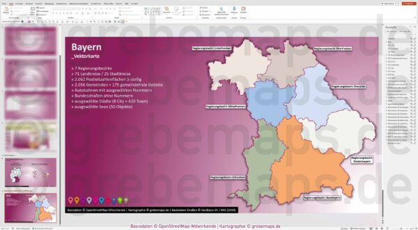 PowerPoint-Karte Bayern Postleitzahlen PLZ 5-stellig Gemeinden Landkreise Regierungsbezirke Autobahnen einfärbbar bearbeitbar download - mit Deutschlandkarte (V2) [Digital] – Bild 31