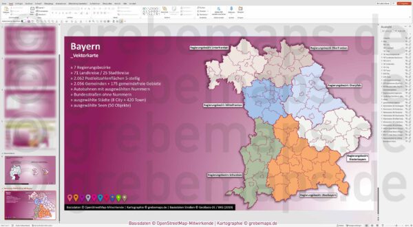 PowerPoint-Karte Bayern Postleitzahlen PLZ 5-stellig Gemeinden Landkreise Regierungsbezirke Autobahnen einfärbbar bearbeitbar download - mit Deutschlandkarte (V2) [Digital] – Bild 30