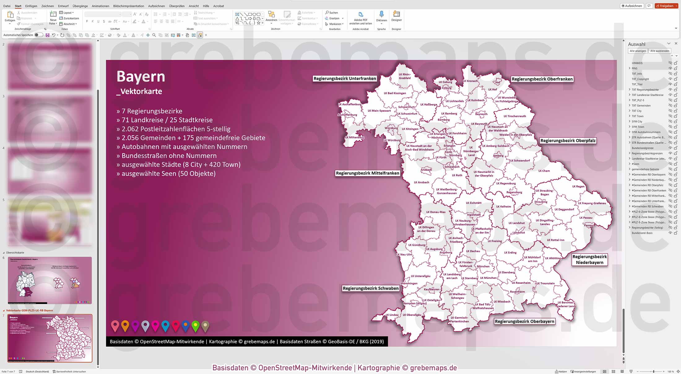 PowerPoint-Karte Bayern Postleitzahlen PLZ 5-stellig Gemeinden Landkreise Regierungsbezirke Autobahnen einfärbbar bearbeitbar download - mit Deutschlandkarte (V2) [Digital] – Bild 28