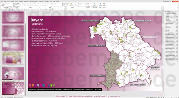 PowerPoint-Karte Bayern Postleitzahlen PLZ 5-stellig Gemeinden Landkreise Regierungsbezirke Autobahnen einfärbbar bearbeitbar download - mit Deutschlandkarte (V2) [Digital] – Bild 26