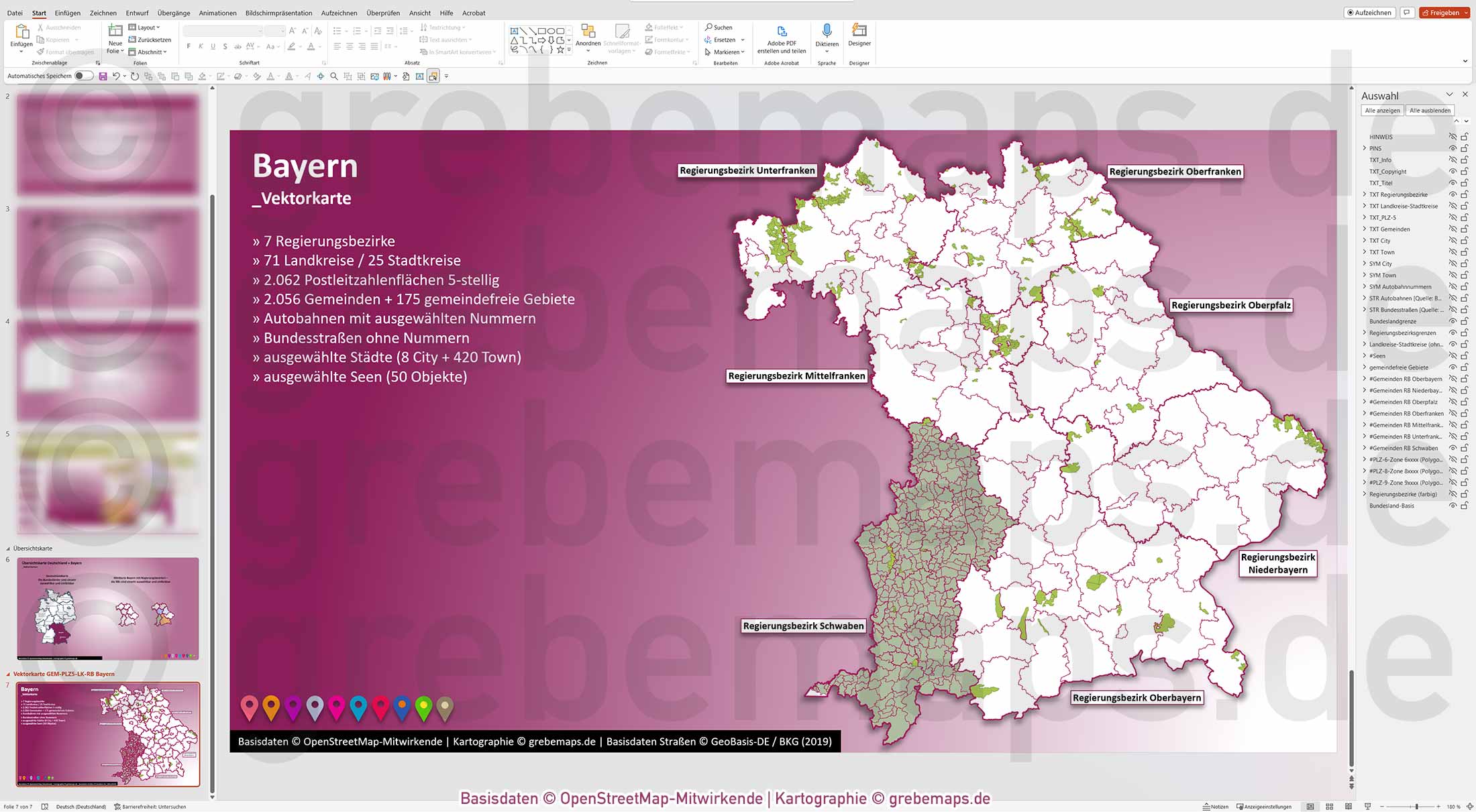 PowerPoint-Karte Bayern Postleitzahlen PLZ 5-stellig Gemeinden Landkreise Regierungsbezirke Autobahnen einfärbbar bearbeitbar download - mit Deutschlandkarte (V2) [Digital] – Bild 26
