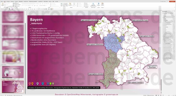 PowerPoint-Karte Bayern Postleitzahlen PLZ 5-stellig Gemeinden Landkreise Regierungsbezirke Autobahnen einfärbbar bearbeitbar download - mit Deutschlandkarte (V2) [Digital] – Bild 25