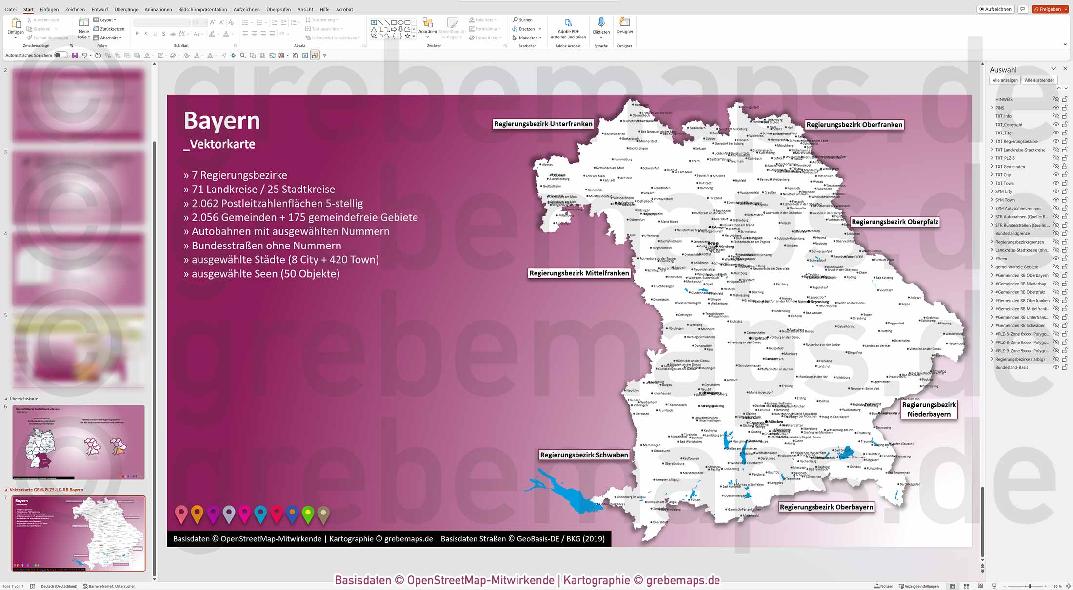 PowerPoint-Karte Bayern Postleitzahlen PLZ 5-stellig Gemeinden Landkreise Regierungsbezirke Autobahnen einfärbbar bearbeitbar download - mit Deutschlandkarte (V2) [Digital] – Bild 16