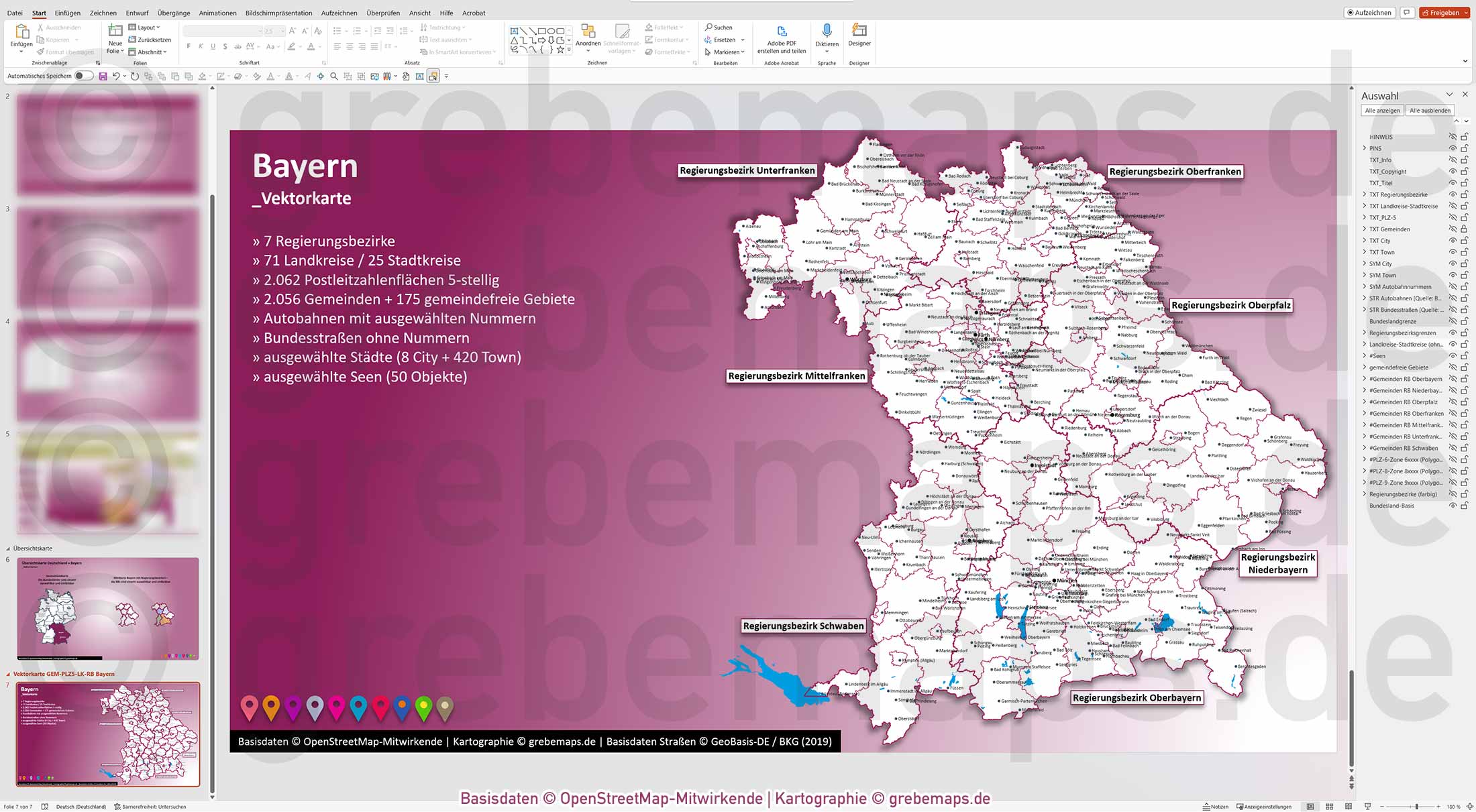 PowerPoint-Karte Bayern Postleitzahlen PLZ 5-stellig Gemeinden Landkreise Regierungsbezirke Autobahnen einfärbbar bearbeitbar download - mit Deutschlandkarte (V2) [Digital] – Bild 15
