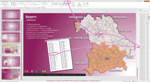 PowerPoint-Karte Bayern Postleitzahlen PLZ 5-stellig Gemeinden Landkreise Regierungsbezirke Autobahnen einfärbbar bearbeitbar download - mit Deutschlandkarte (V2) [Digital] – Bild 7