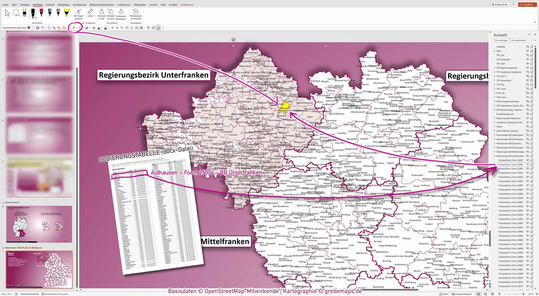 PowerPoint-Karte Bayern Postleitzahlen PLZ 5-stellig Gemeinden Landkreise Regierungsbezirke Autobahnen einfärbbar bearbeitbar download - mit Deutschlandkarte (V2) [Digital] – Bild 4
