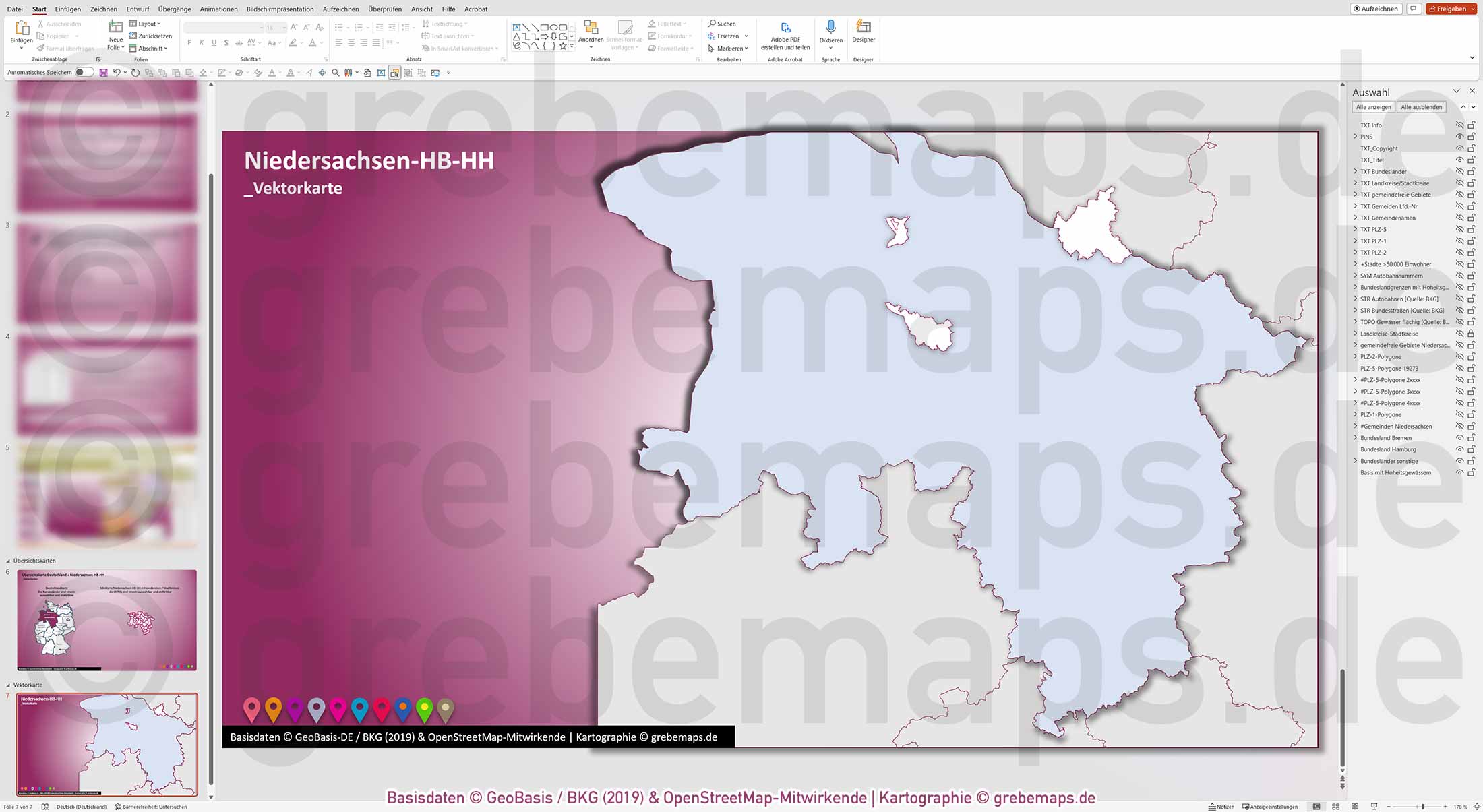 PowerPoint-Karte Niedersachsen Bremen Hamburg Postleitzahlen PLZ 5-stellig Gemeinden Landkreise Autobahnen einfärbbar bearbeitbar download - mit Deutschlandkarte (V2) [Digital] – Bild 22