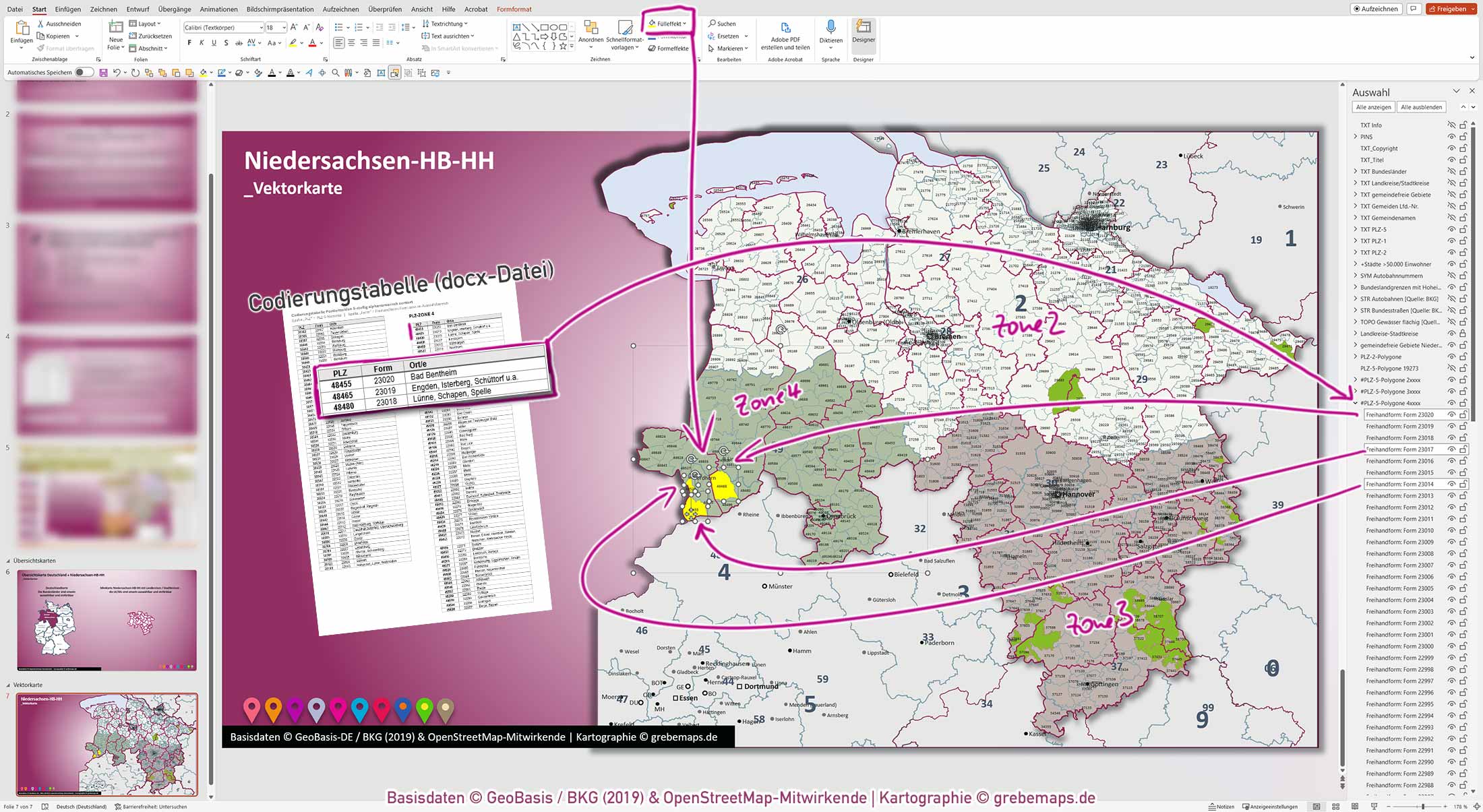 PowerPoint-Karte Niedersachsen Bremen Hamburg Postleitzahlen PLZ 5-stellig Gemeinden Landkreise Autobahnen einfärbbar bearbeitbar download - mit Deutschlandkarte (V2) [Digital] – Bild 7
