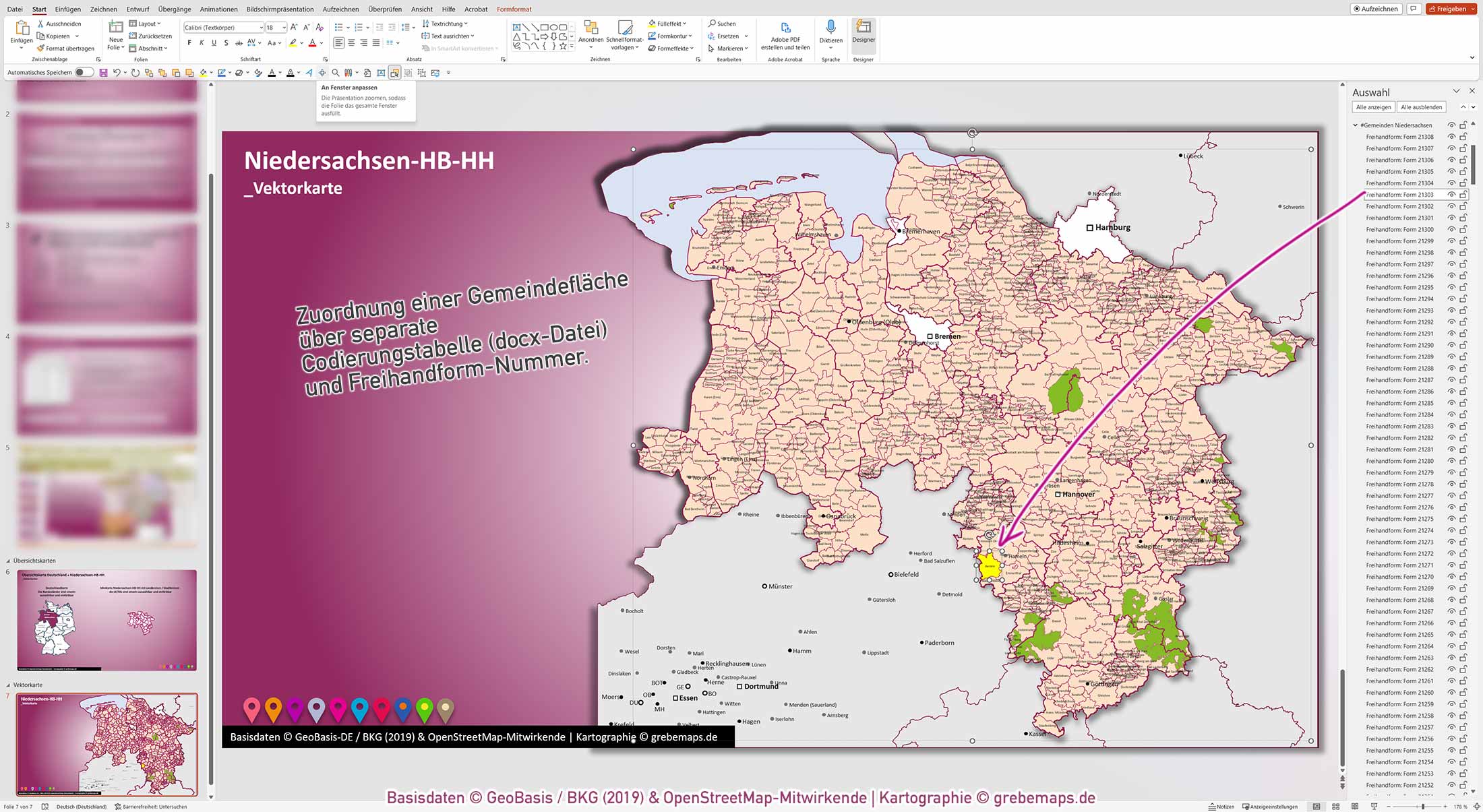 PowerPoint-Karte Niedersachsen Bremen Hamburg Postleitzahlen PLZ 5-stellig Gemeinden Landkreise Autobahnen einfärbbar bearbeitbar download - mit Deutschlandkarte (V2) [Digital] – Bild 5