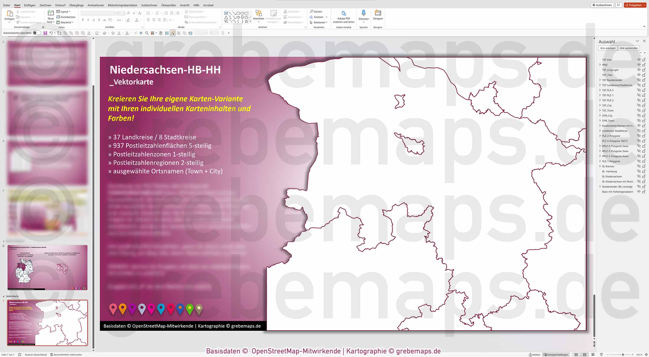 PowerPoint-Karte Niedersachsen Bremen Hamburg Postleitzahlen PLZ 1-2-5-stellig Landkreise einfärbbar bearbeitbar download - mit Deutschlandkarte [Digital] – Bild 16