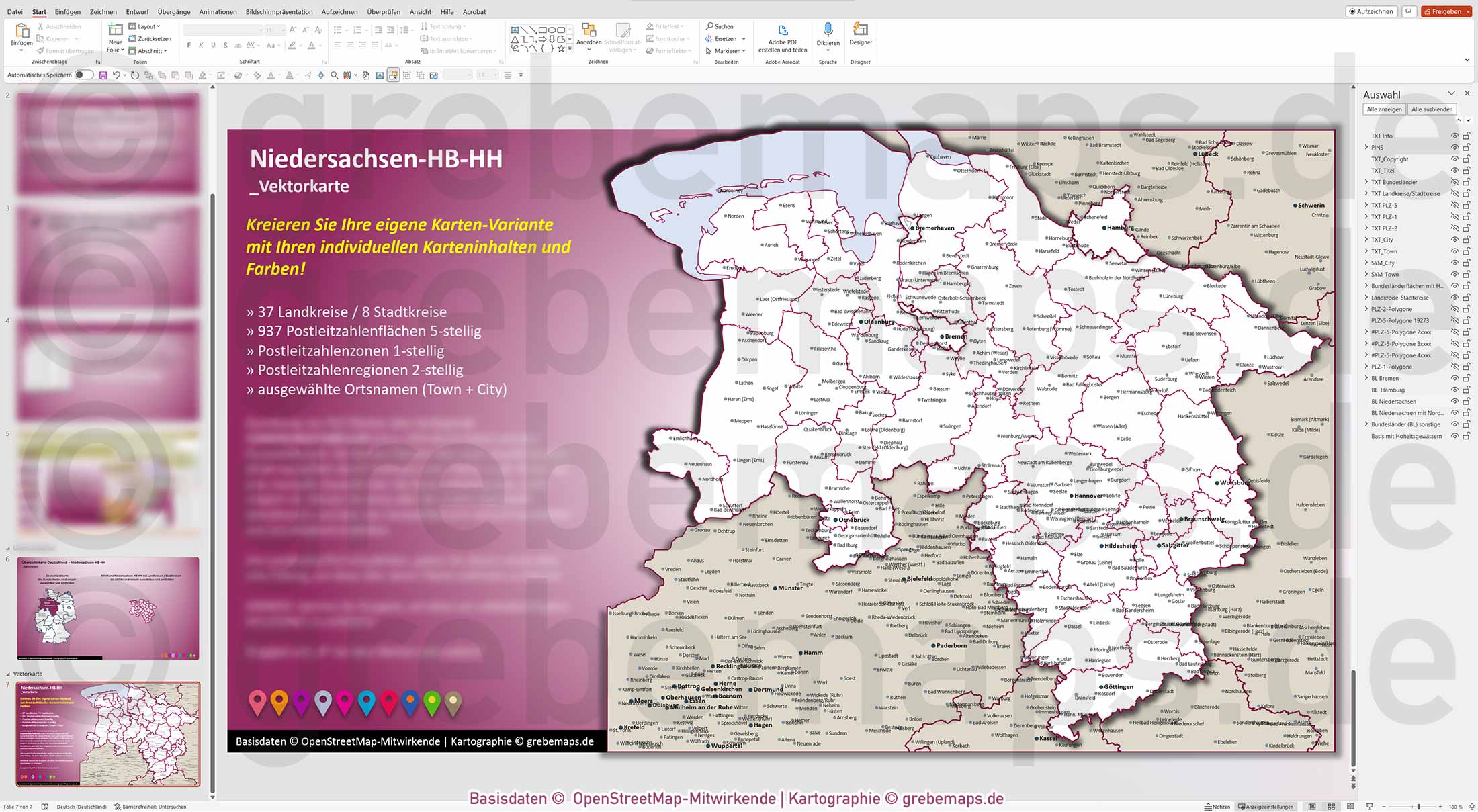 PowerPoint-Karte Niedersachsen Bremen Hamburg Postleitzahlen PLZ 1-2-5-stellig Landkreise einfärbbar bearbeitbar download - mit Deutschlandkarte [Digital] – Bild 13