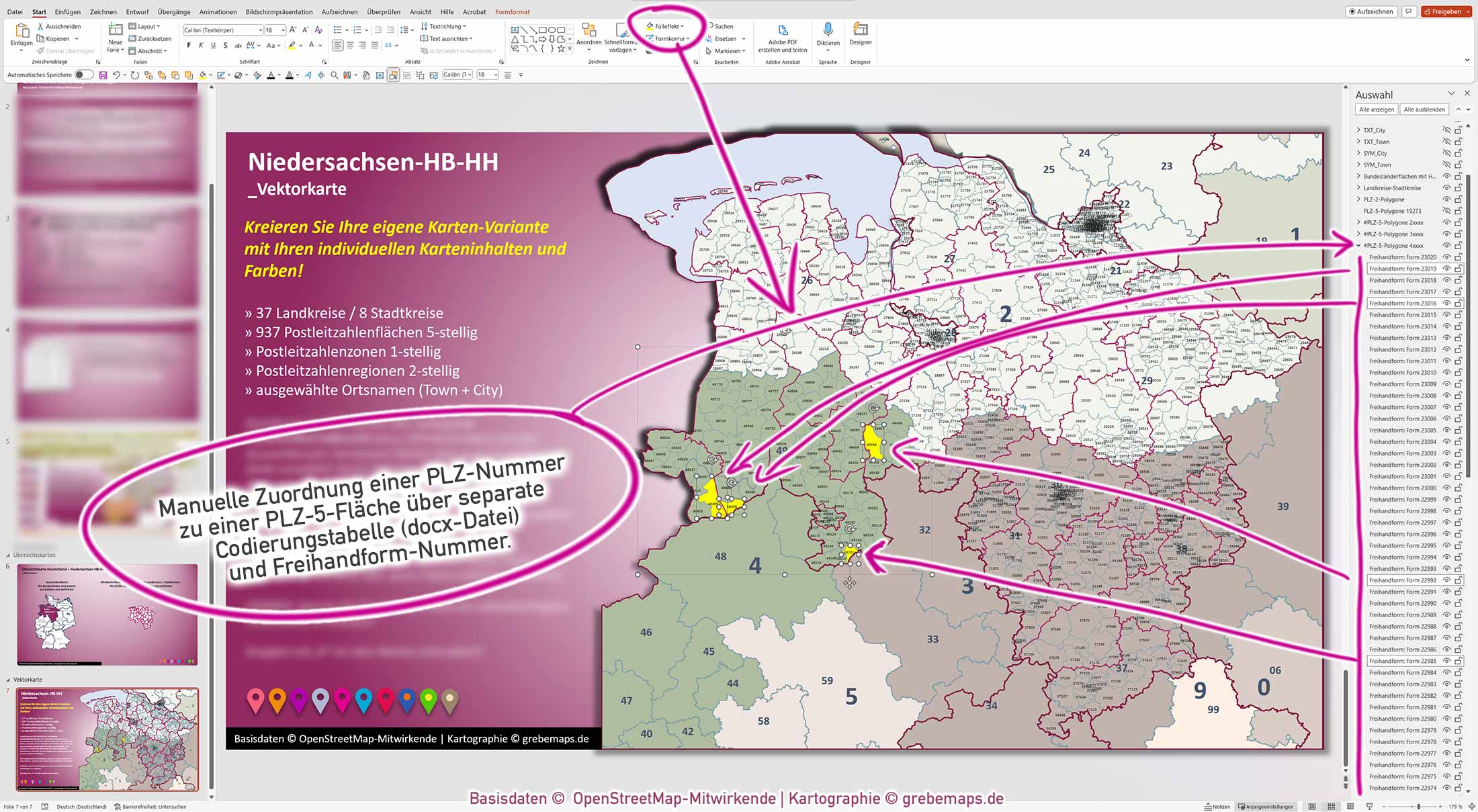 PowerPoint-Karte Niedersachsen Bremen Hamburg Postleitzahlen PLZ 1-2-5-stellig Landkreise einfärbbar bearbeitbar download - mit Deutschlandkarte [Digital] – Bild 5
