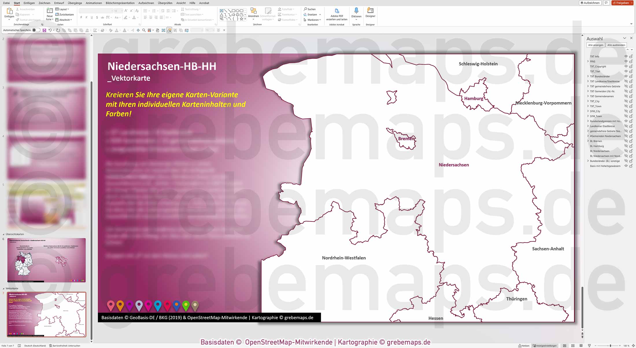 PowerPoint-Karte Niedersachsen Bremen Hamburg Gemeinden Landkreise einfärbbar bearbeitbar download - mit Deutschlandkarte [Digital] – Bild 17