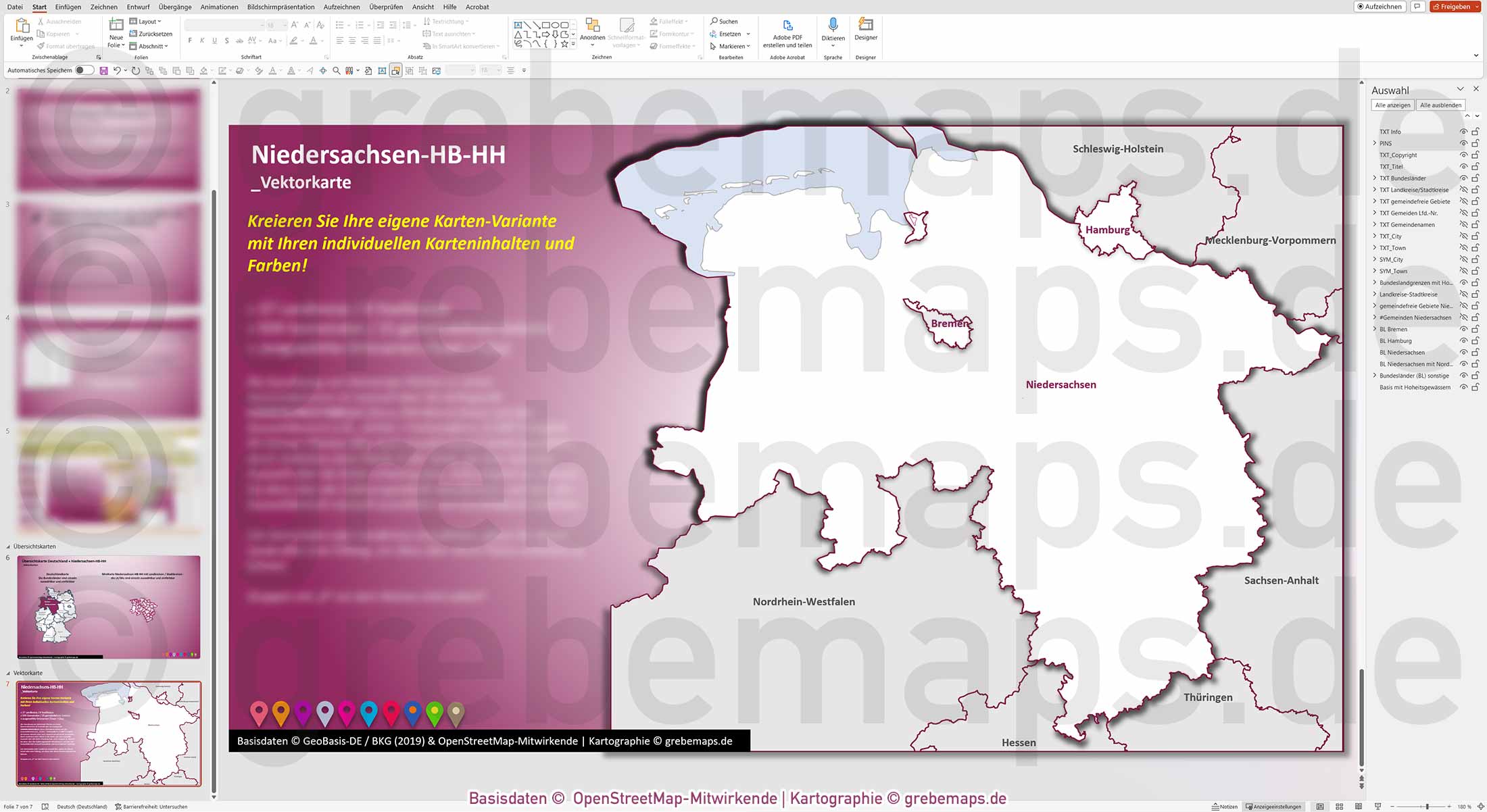 PowerPoint-Karte Niedersachsen Bremen Hamburg Gemeinden Landkreise einfärbbar bearbeitbar download - mit Deutschlandkarte [Digital] – Bild 16