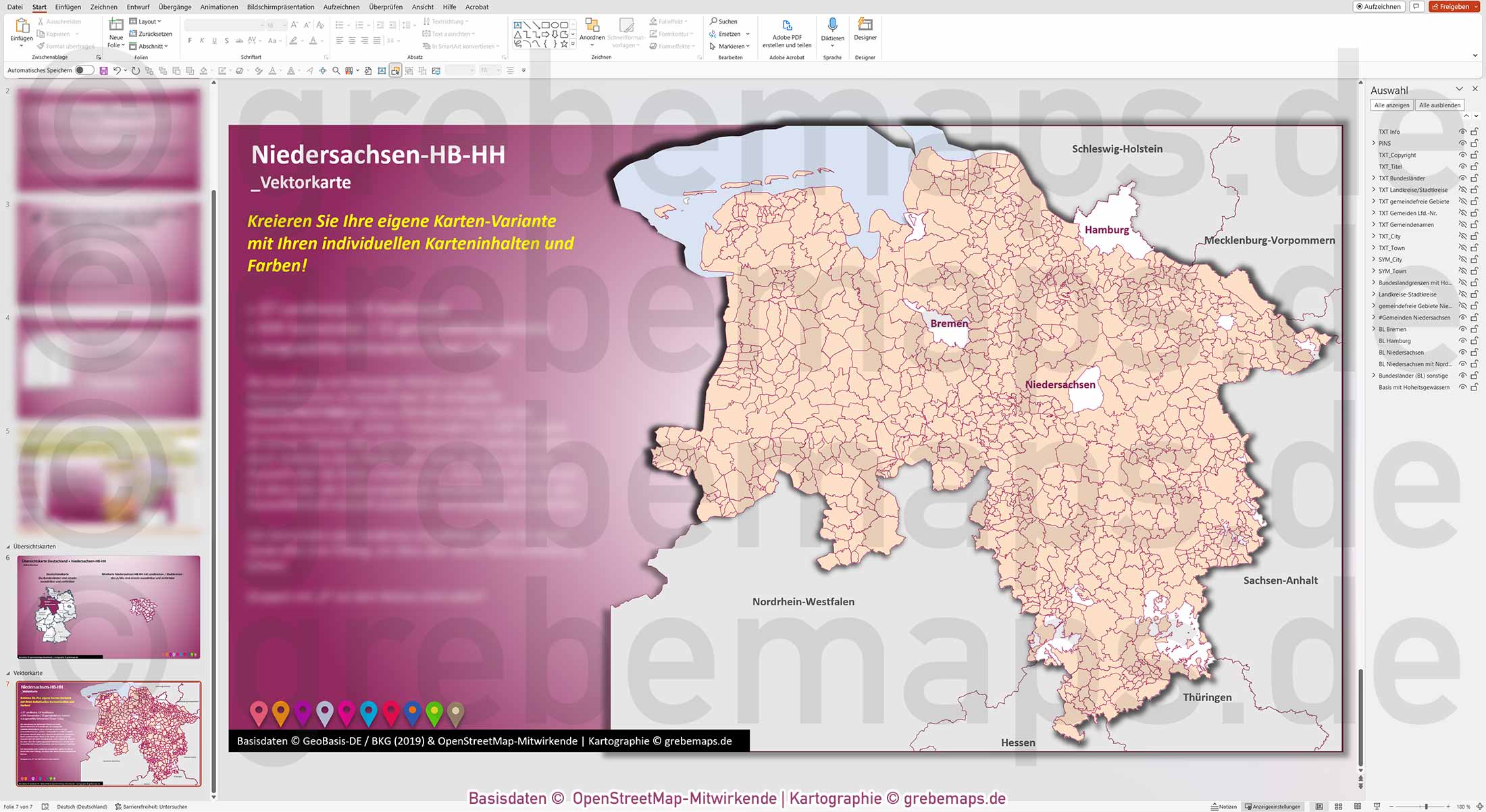 PowerPoint-Karte Niedersachsen Bremen Hamburg Gemeinden Landkreise einfärbbar bearbeitbar download - mit Deutschlandkarte [Digital] – Bild 13