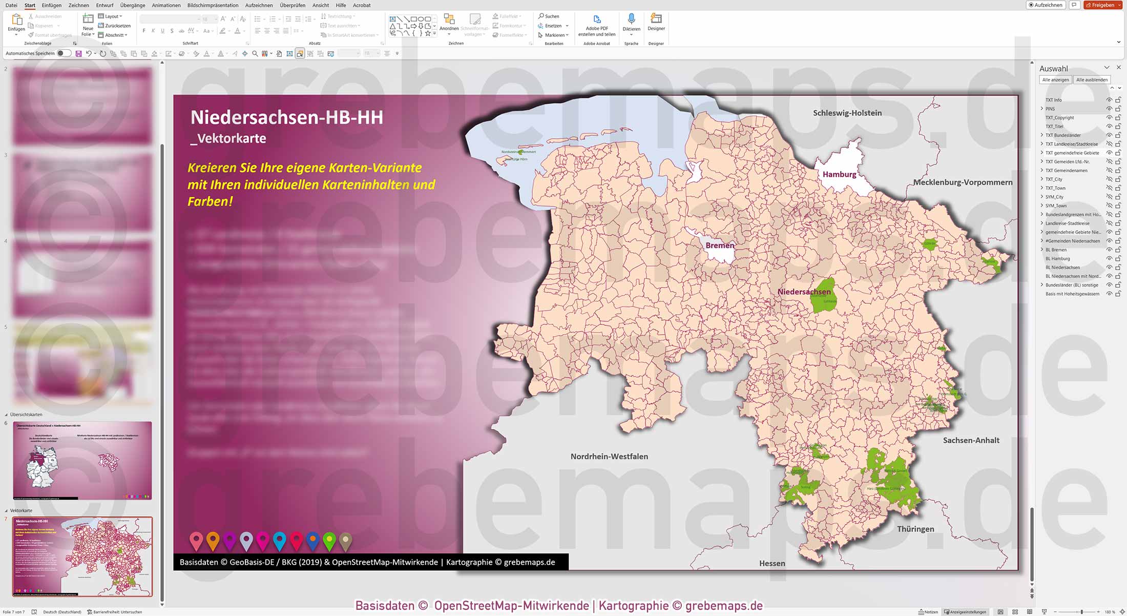 PowerPoint-Karte Niedersachsen Bremen Hamburg Gemeinden Landkreise einfärbbar bearbeitbar download - mit Deutschlandkarte [Digital] – Bild 12