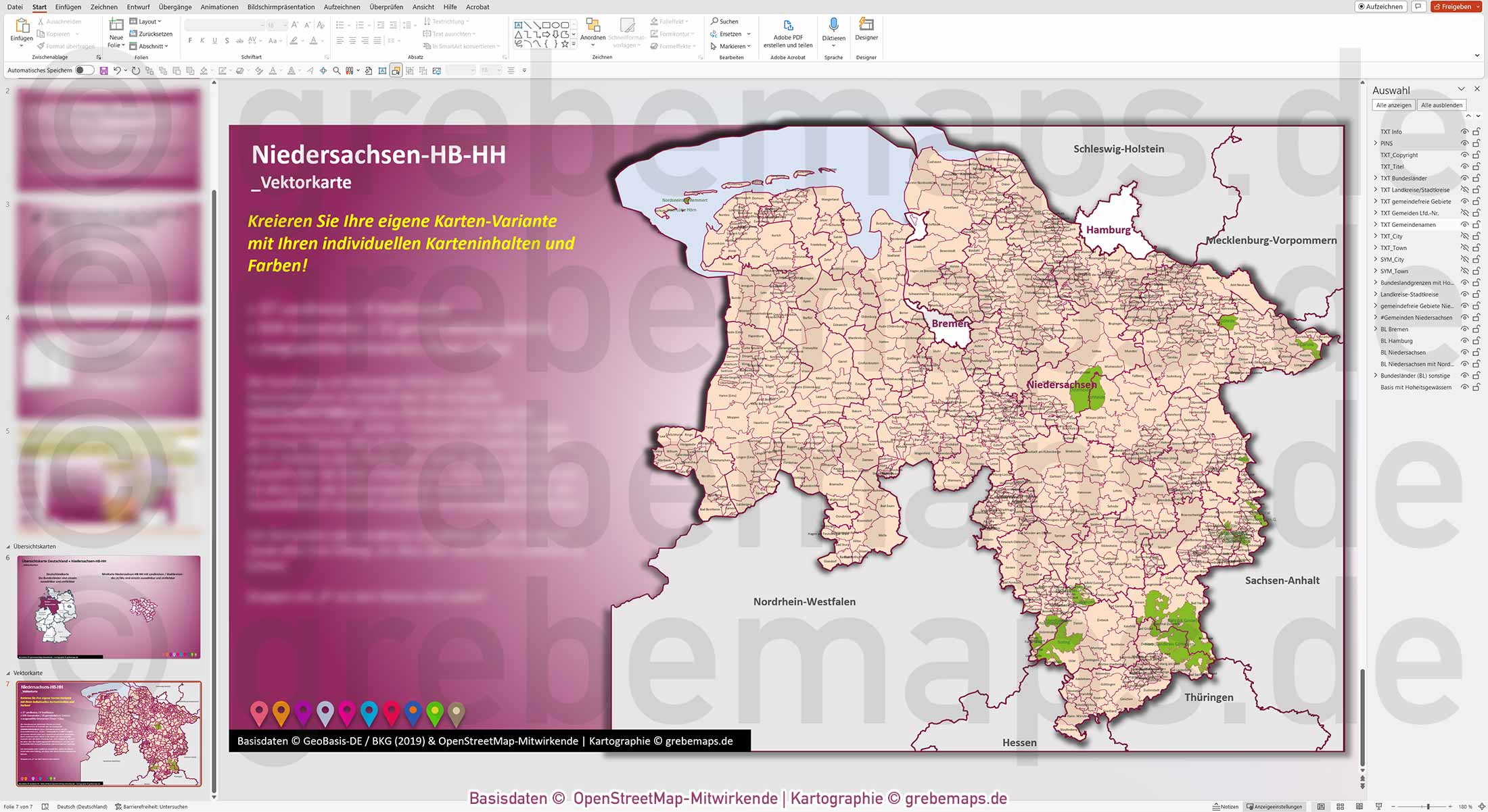 PowerPoint-Karte Niedersachsen Bremen Hamburg Gemeinden Landkreise einfärbbar bearbeitbar download - mit Deutschlandkarte [Digital] – Bild 11
