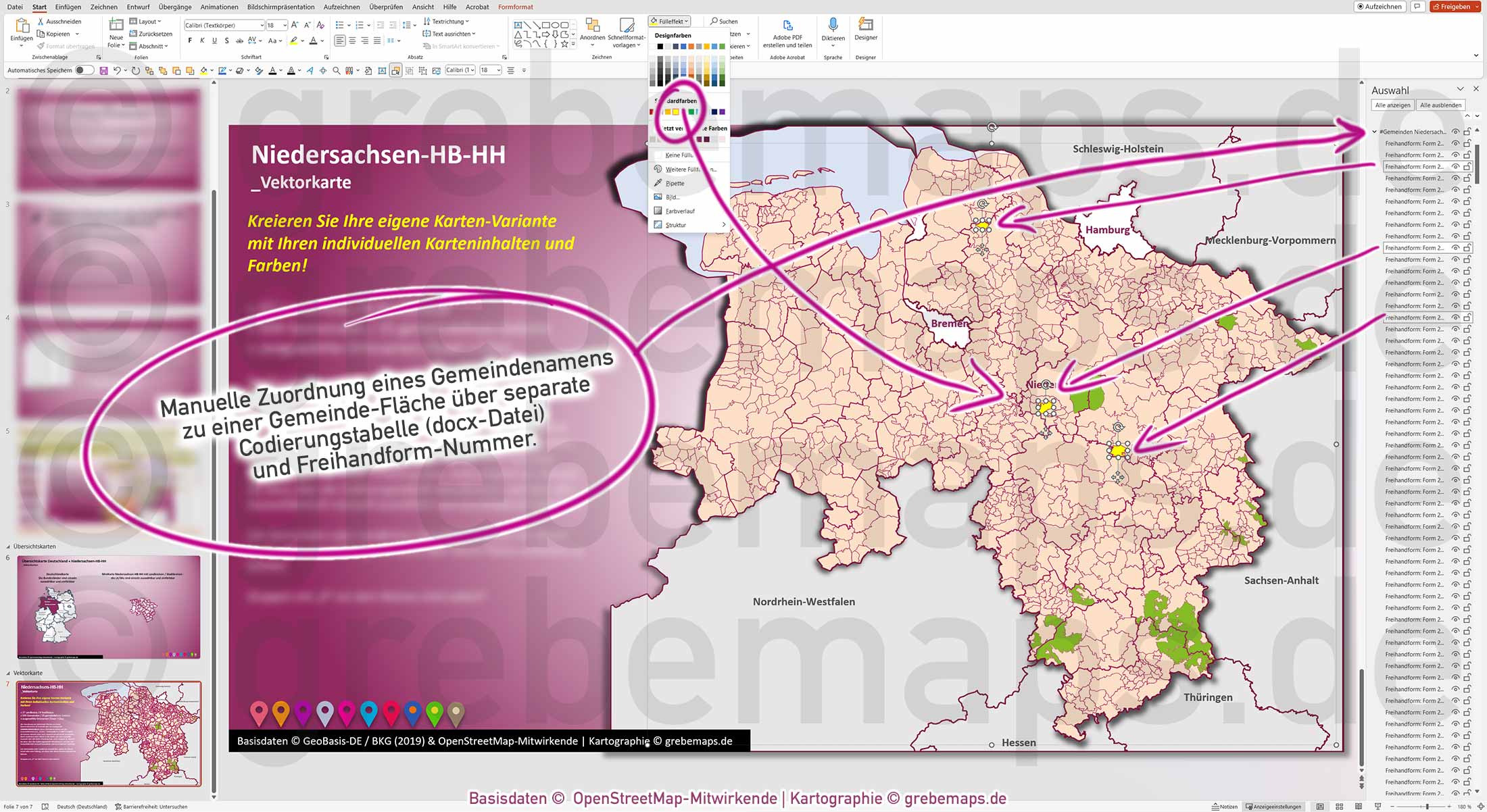 PowerPoint-Karte Niedersachsen Bremen Hamburg Gemeinden Landkreise einfärbbar bearbeitbar download - mit Deutschlandkarte [Digital] – Bild 8