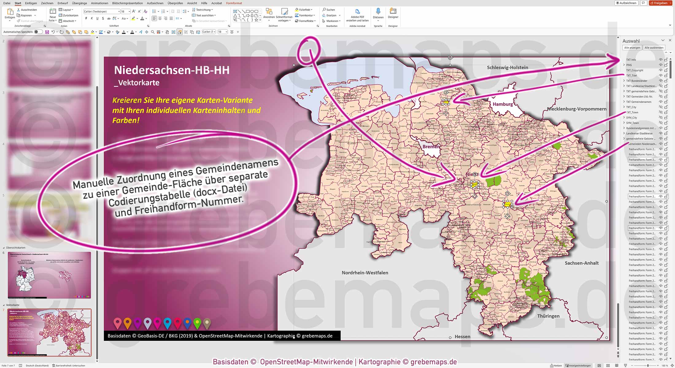 PowerPoint-Karte Niedersachsen Bremen Hamburg Gemeinden Landkreise einfärbbar bearbeitbar download - mit Deutschlandkarte [Digital] – Bild 7