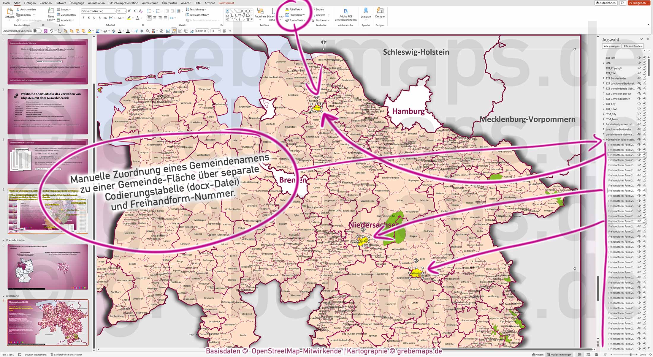PowerPoint-Karte Niedersachsen Bremen Hamburg Gemeinden Landkreise einfärbbar bearbeitbar download - mit Deutschlandkarte [Digital] – Bild 6