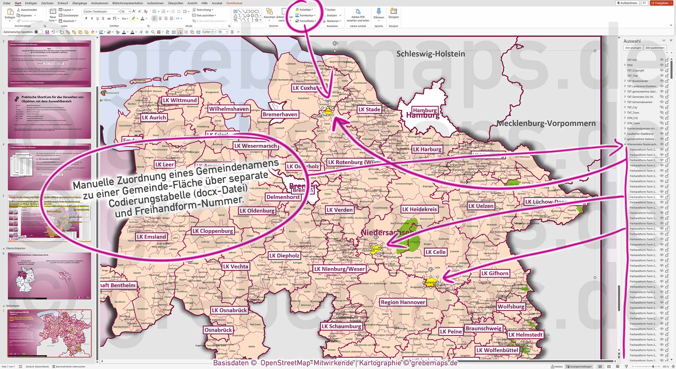PowerPoint-Karte Niedersachsen Bremen Hamburg Gemeinden Landkreise einfärbbar bearbeitbar download - mit Deutschlandkarte [Digital] – Bild 3