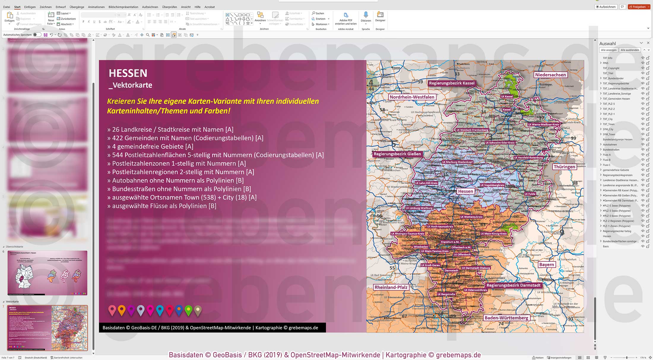 PowerPoint-Karte Hessen Postleitzahlen PLZ 5-stellig Gemeinden Landkreise Autobahnen einfärbbar bearbeitbar download - mit Deutschlandkarte [Digital] – Bild 26