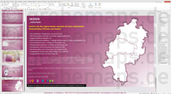 PowerPoint-Karte Hessen Postleitzahlen PLZ 5-stellig Gemeinden Landkreise Autobahnen einfärbbar bearbeitbar download - mit Deutschlandkarte [Digital] – Bild 24
