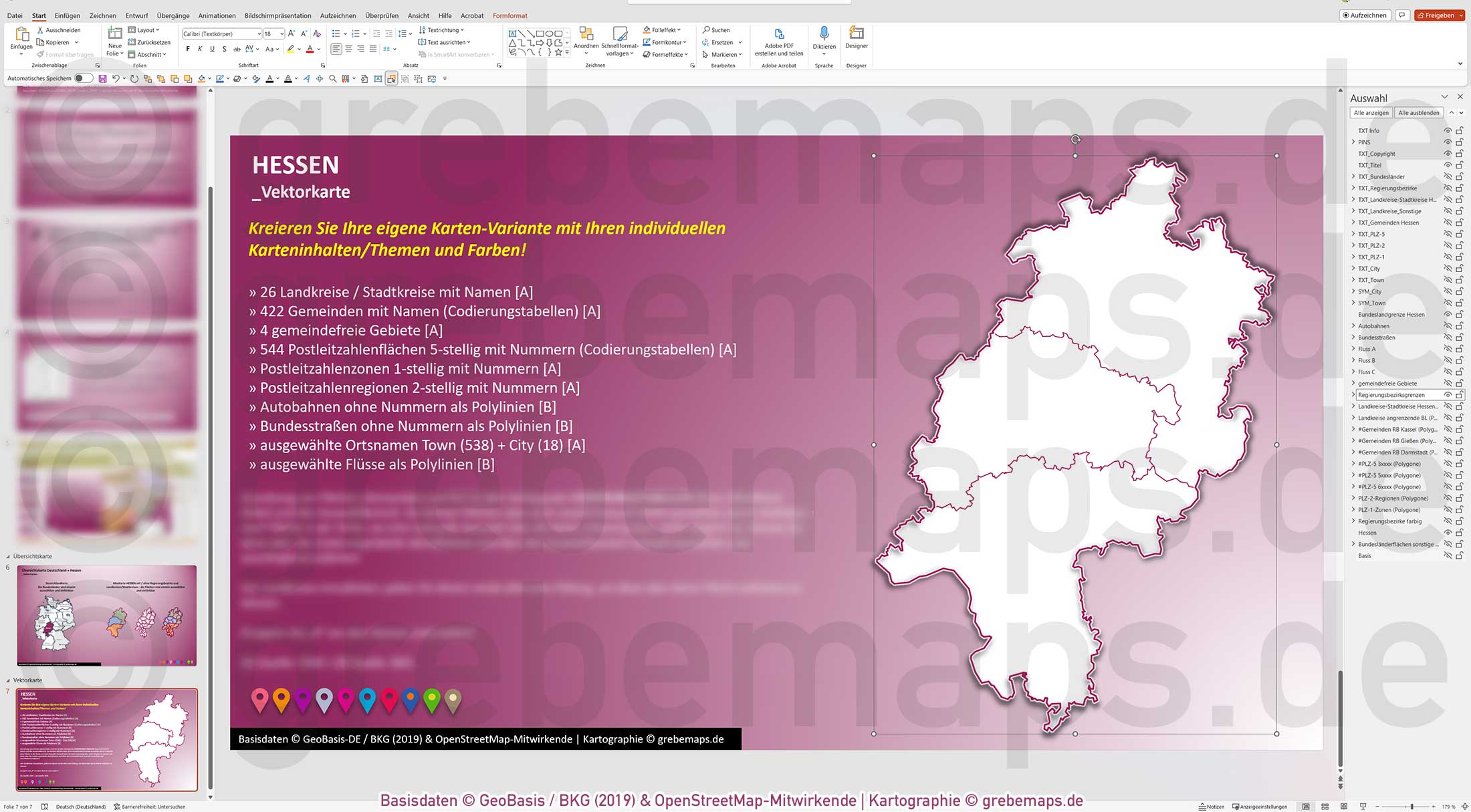 PowerPoint-Karte Hessen Postleitzahlen PLZ 5-stellig Gemeinden Landkreise Autobahnen einfärbbar bearbeitbar download - mit Deutschlandkarte [Digital] – Bild 24