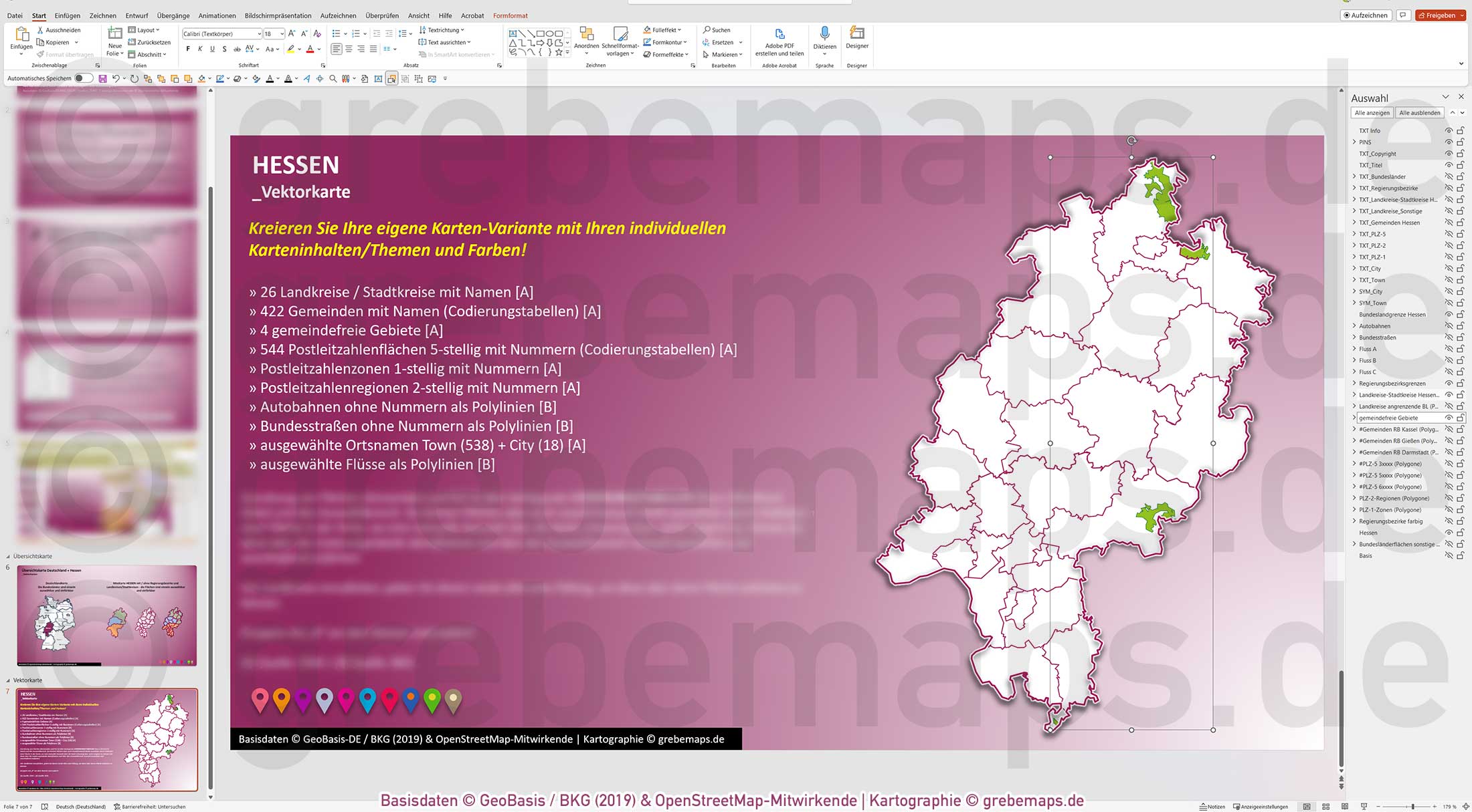 PowerPoint-Karte Hessen Postleitzahlen PLZ 5-stellig Gemeinden Landkreise Autobahnen einfärbbar bearbeitbar download - mit Deutschlandkarte [Digital] – Bild 23