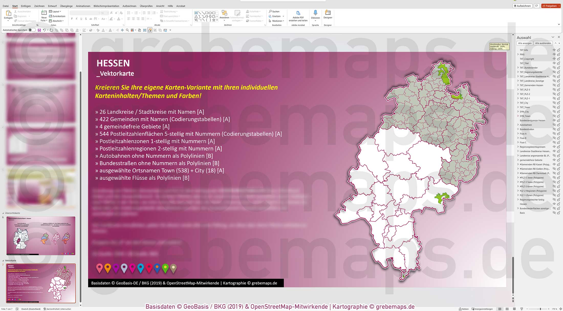 PowerPoint-Karte Hessen Postleitzahlen PLZ 5-stellig Gemeinden Landkreise Autobahnen einfärbbar bearbeitbar download - mit Deutschlandkarte [Digital] – Bild 22