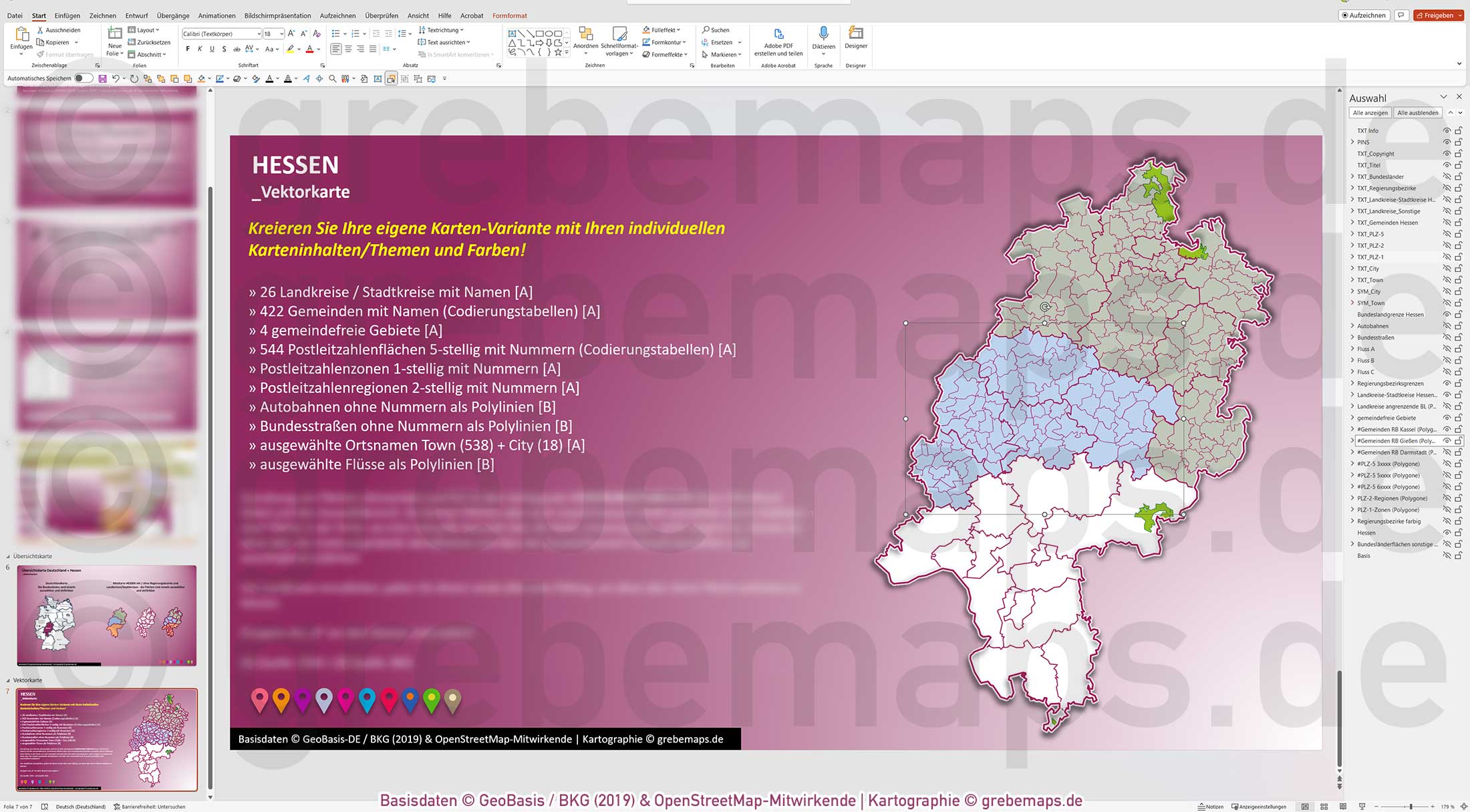 PowerPoint-Karte Hessen Postleitzahlen PLZ 5-stellig Gemeinden Landkreise Autobahnen einfärbbar bearbeitbar download - mit Deutschlandkarte [Digital] – Bild 21