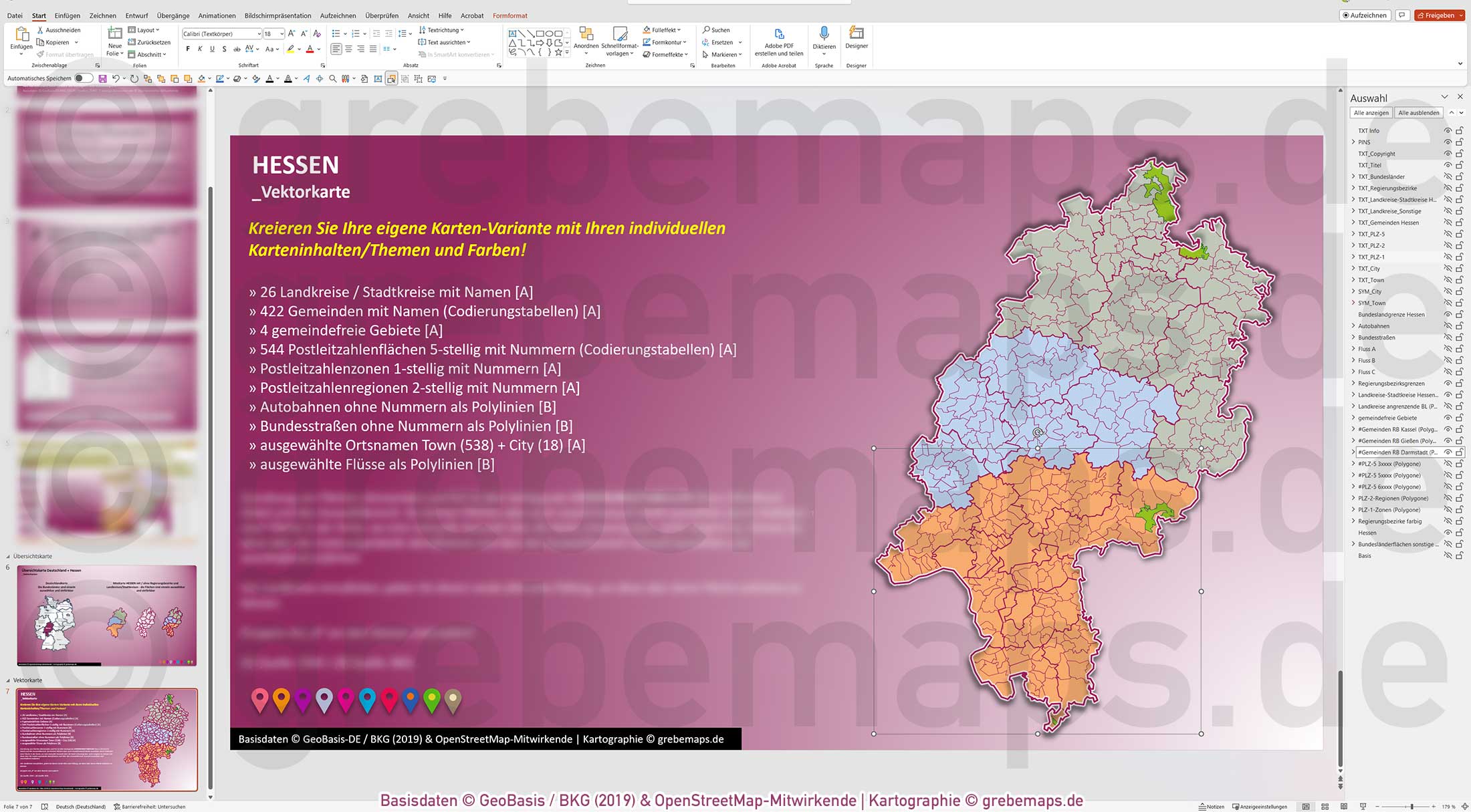 PowerPoint-Karte Hessen Postleitzahlen PLZ 5-stellig Gemeinden Landkreise Autobahnen einfärbbar bearbeitbar download - mit Deutschlandkarte [Digital] – Bild 20