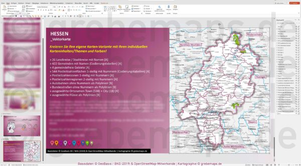 PowerPoint-Karte Hessen Postleitzahlen PLZ 5-stellig Gemeinden Landkreise Autobahnen einfärbbar bearbeitbar download - mit Deutschlandkarte [Digital] – Bild 17