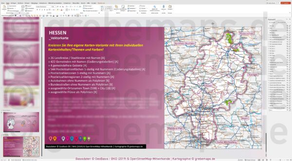 PowerPoint-Karte Hessen Postleitzahlen PLZ 5-stellig Gemeinden Landkreise Autobahnen einfärbbar bearbeitbar download - mit Deutschlandkarte [Digital] – Bild 16