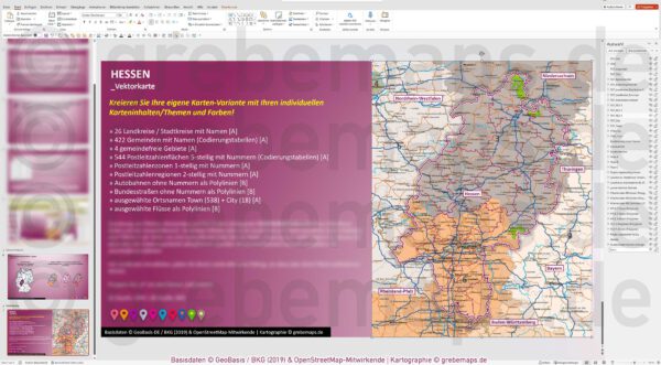PowerPoint-Karte Hessen Postleitzahlen PLZ 5-stellig Gemeinden Landkreise Autobahnen einfärbbar bearbeitbar download - mit Deutschlandkarte [Digital] – Bild 15