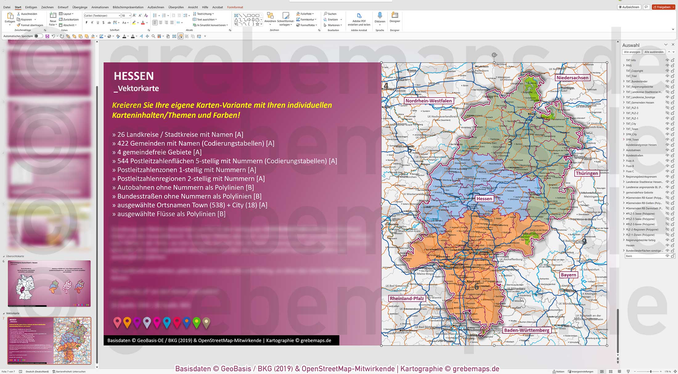 PowerPoint-Karte Hessen Postleitzahlen PLZ 5-stellig Gemeinden Landkreise Autobahnen einfärbbar bearbeitbar download - mit Deutschlandkarte [Digital] – Bild 14