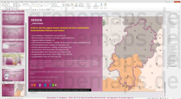 PowerPoint-Karte Hessen Postleitzahlen PLZ 5-stellig Gemeinden Landkreise Autobahnen einfärbbar bearbeitbar download - mit Deutschlandkarte [Digital] – Bild 12