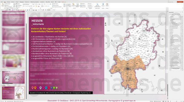 PowerPoint-Karte Hessen Postleitzahlen PLZ 5-stellig Gemeinden Landkreise Autobahnen einfärbbar bearbeitbar download - mit Deutschlandkarte [Digital] – Bild 11