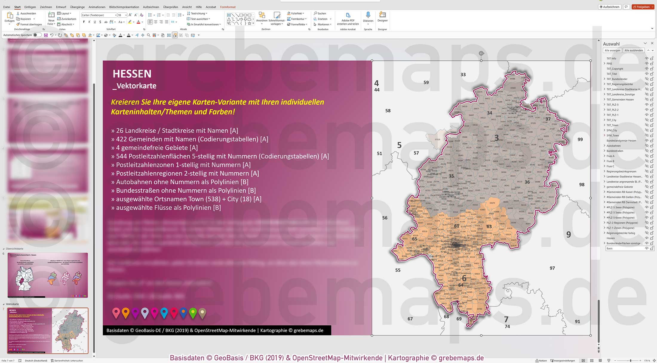 PowerPoint-Karte Hessen Postleitzahlen PLZ 5-stellig Gemeinden Landkreise Autobahnen einfärbbar bearbeitbar download - mit Deutschlandkarte [Digital] – Bild 10